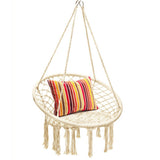 Hanging Macrame Hammock Chair with Handwoven Cotton Backrest-Natural