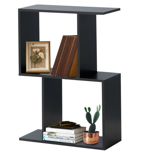 2/3/4 Tiers Wooden S-Shaped Bookcase for Living Room Bedroom Office-2-Tier