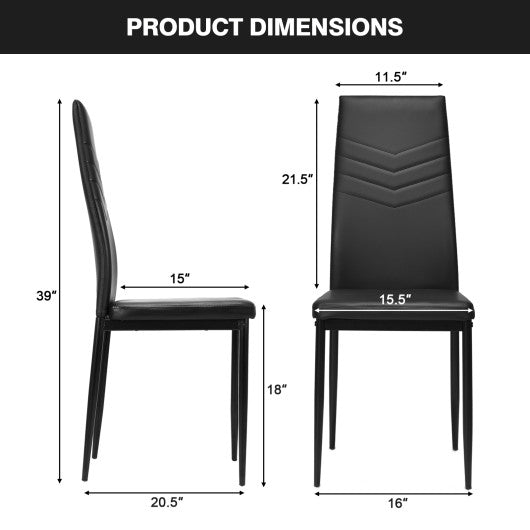 Set of 4 High Back Dining Chairs with PVC Leather and Non-Slip Feet Pads