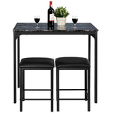 3 Piece Counter Height Dining Set Faux Marble Table-Black