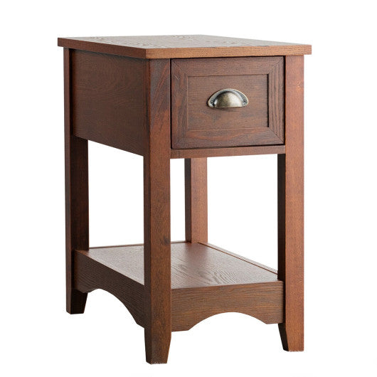 Set of 2 Contemporary Side End Table with Drawer-Walnut