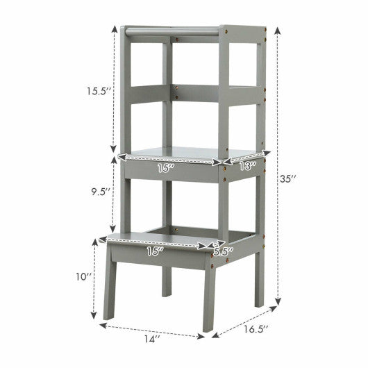 Wooden Kids Kitchen Learning Toddler Tower with Safety Rail