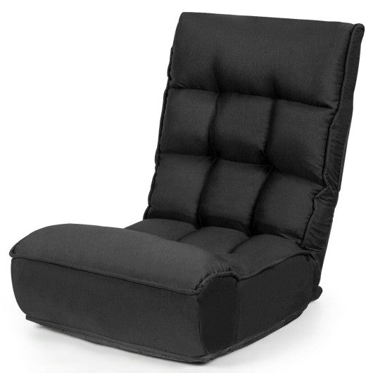 4-Position Adjustable Floor Chair Folding Lazy Sofa-Black