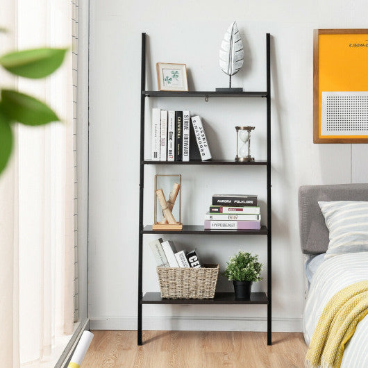 4-Tier Industrial Leaning Wall Bookcase-Black