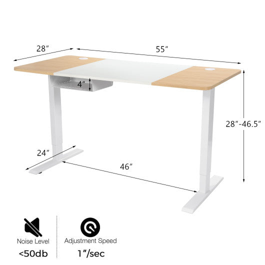 55 x 28 Inch Electric Adjustable Sit to Stand Desk with USB Port-Natural