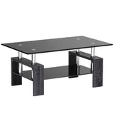 Rectangular Tempered Glass Coffee Table with Shelf-Gray