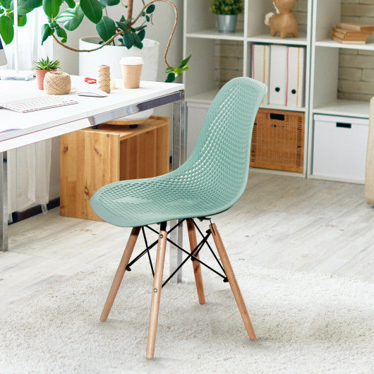 2 Pcs Modern Plastic Hollow Chair Set with Wood Leg-Green