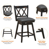 2 Pieces 24 Inch Swivel Counter Height Barstool Set with Rubber Wood Legs-Black