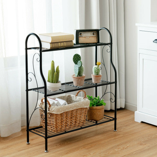 3-Tier Scrollwork Designed Metal Plant Stand-Black