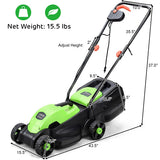 14 Inch Electric Push Lawn Corded Mower with Grass Bag-Green