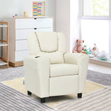 Children PU Leather Recliner Chair with Front Footrest-Beige