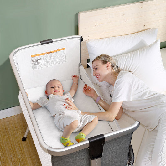 Baby Bed Side Crib Portable Adjustable Infant Travel Sleeper Bassinet-Dark Gray