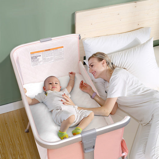 Baby Bed Side Crib Portable Adjustable Infant Travel Sleeper Bassinet-Pink