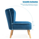 Modern Armless Velvet Accent Chair with Wood Legs-Blue