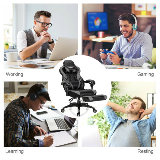 Adjustable Gaming Chair with Footrest for Home Office-Gray