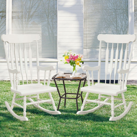 Rocking Chair with Solid Wooden Frame for Garden and Patio-White