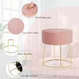 Round Velvet Footrest Stool Ottoman with Non-Slip Foot Pads for Bedside-Pink