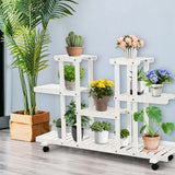 4-Tier Wood Casters Rolling Shelf Plant Stand