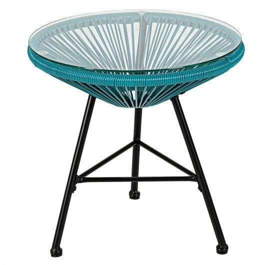 3PCS Patio Acapulco Furniture Bistro Set with GlassTable-Turquoise