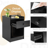 Set of 2 Nightstand with Drawer Cabinet End Side Table Raised Top-Black