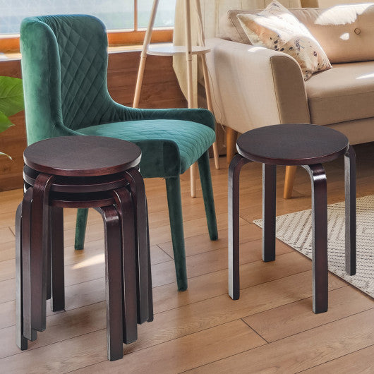 Set of 4 18 Inch Stackable Bentwood Dining Chairs with Round Top-Deep Brown