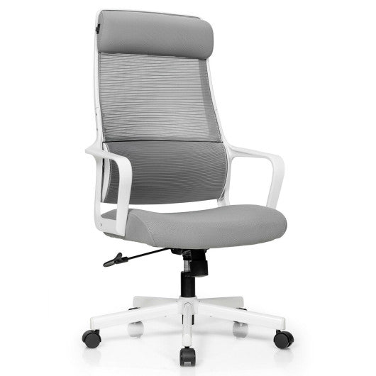 Adjustable Mesh Office Chair with Heating Support Headrest-Gray