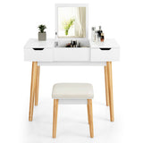 Makeup Vanity Table Set with Flip Top Mirror and 2 Drawers-White