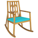 Patio Acacia Wood Rocking Chair Sofa with Armrest and Cushion for Garden and Deck-Turquoise