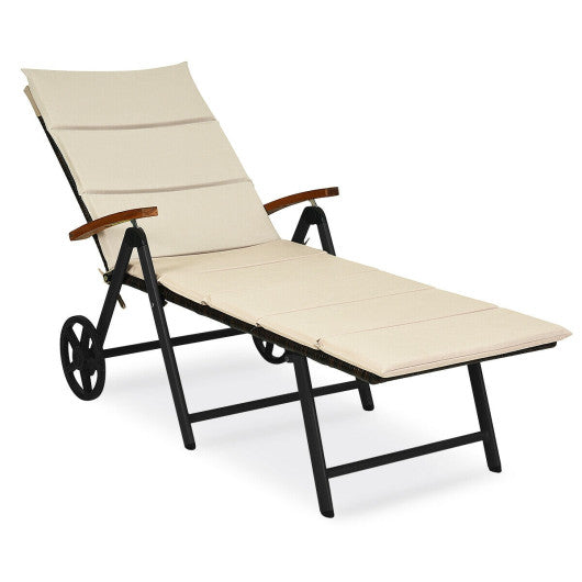 Outdoor Chaise Lounge Chair Rattan Lounger Recliner Chair-Beige