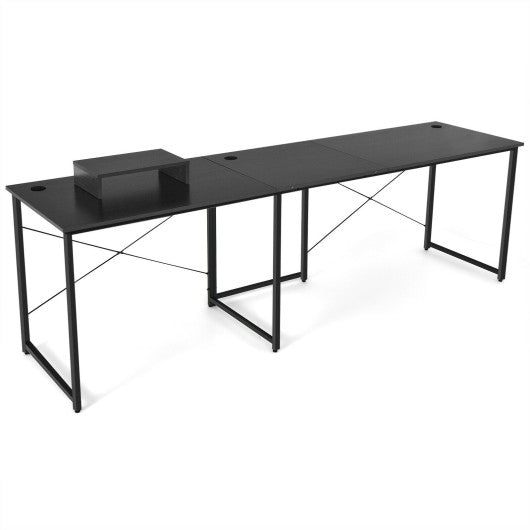 95 Inch 2-Person L-Shaped Long Reversible Computer Desk with Monitor Stand-Black
