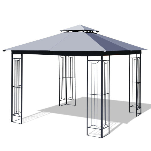 10 x 10 Feet L-Shaped Patio Canopy Gazebo Outdoor 2-Tier Steel Tent-Gray