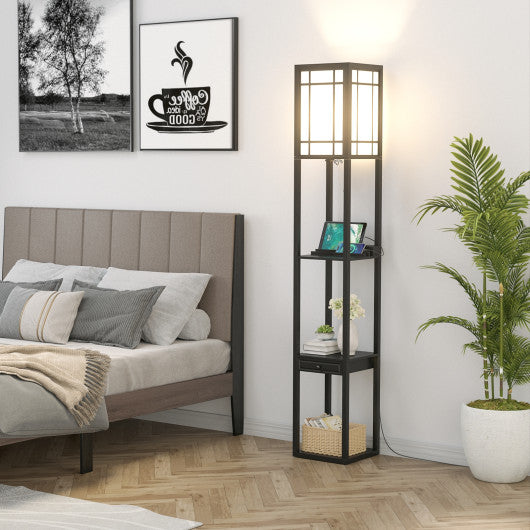 Modern Floor Lamp with Shelves and Drawer