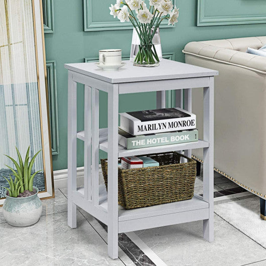 2 Pieces 3-Tier Nightstand with Reinforced Bars and Stable Structure-Gray
