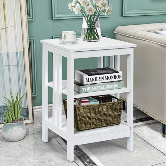 2 Pieces 3-Tier Nightstand with Reinforced Bars and Stable Structure-White