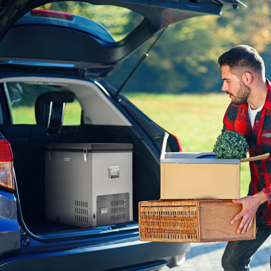 68 Quart Portable Car Refrigerator with DC and AC Adapter-Gray