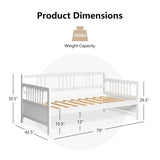 Twin Size Wooden Slats Daybed Bed with Rails-White