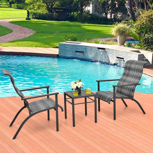 3 Pieces Patio Rattan Bistro Set with High Backrest and Armrest-Gray