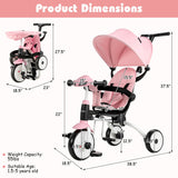 6-in-1 Foldable Baby Tricycle Toddler Stroller with Adjustable Handle-Pink