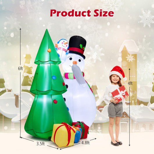 6 Feet Tall Inflatable Christmas Snowman and Tree Decoration Set with LED Lights