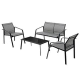 4 Pieces Patio Furniture Set with Armrest Loveseat Sofas and Glass Table Deck-Gray