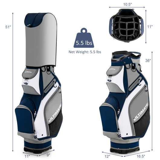 10.5 Inch Golf Stand Bag with 14 Way Full-Length Dividers and 7 Zippered Pockets-Navy