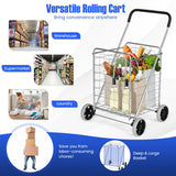 Portable Folding Shopping Cart Utility for Grocery Laundry-Silver