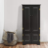 Accent Floor Storage Cabinet with Adjustable Shelves Antique 2-Door-Black