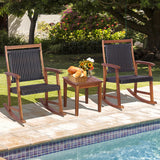 3 Pieces Acacia Wood Patio Rocking Chair Set with Side Table