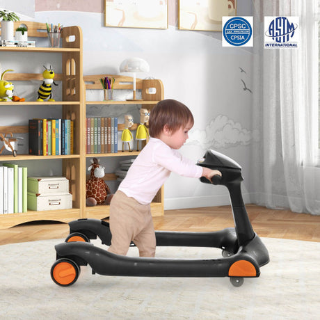 2-in-1 Foldable Activity Push Walker with Adjustable Height-Black