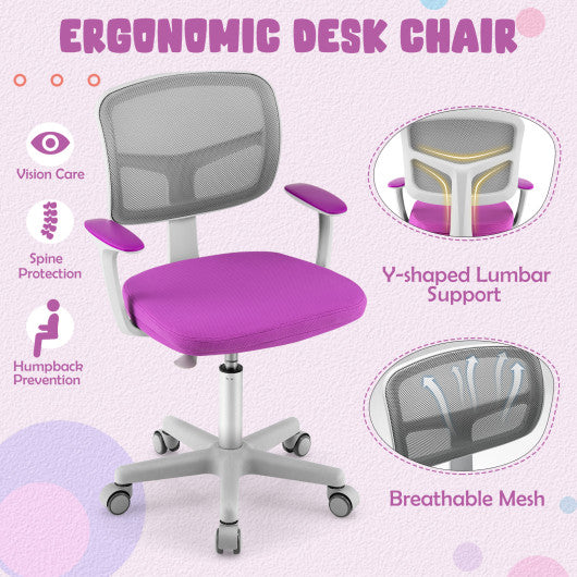 Adjustable Desk Chair with Auto Brake Casters for Kids-Purple