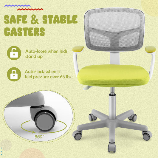 Adjustable Desk Chair with Auto Brake Casters for Kids-Green