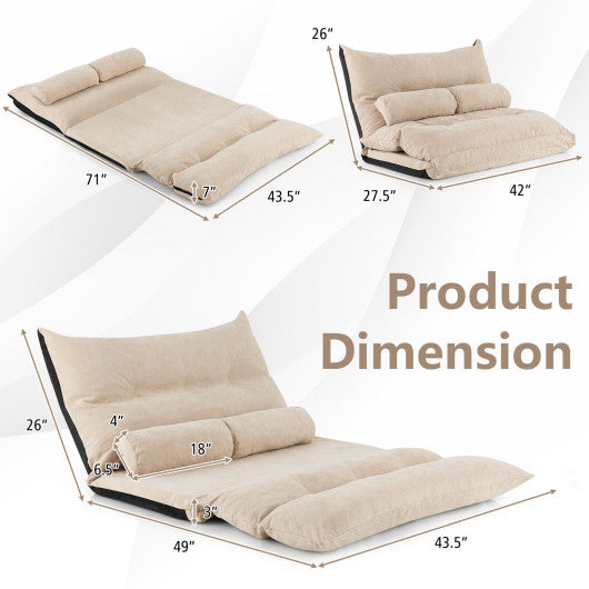 Adjustable Floor Sofa Bed with 2 Lumbar Pillows-Beige