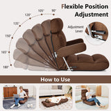 Adjustable Folding Sofa Chair with 6 Position Stepless Back-Brown
