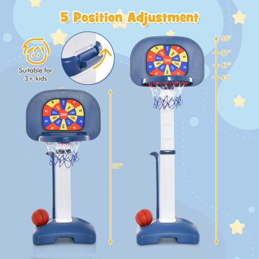 4-In-1 Adjustable Kids Basketball Hoop with Ring Toss Sticky Ball